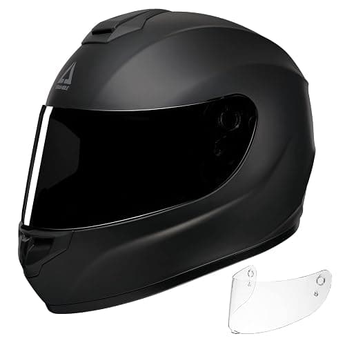TRIANGLE Motorcycle Helmets Full Face Motorcycle Helmet for Men & Women with Tinted and Clear Visor Meet Dot Approved - Large - Matte Black - Image 1