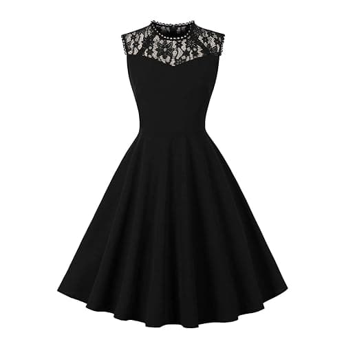 1950s Dresses for Women Vintage Elegant Short Puff Sleeve Polka Dot Patchwork Knee Length Cocktail Party Dress - Image 1
