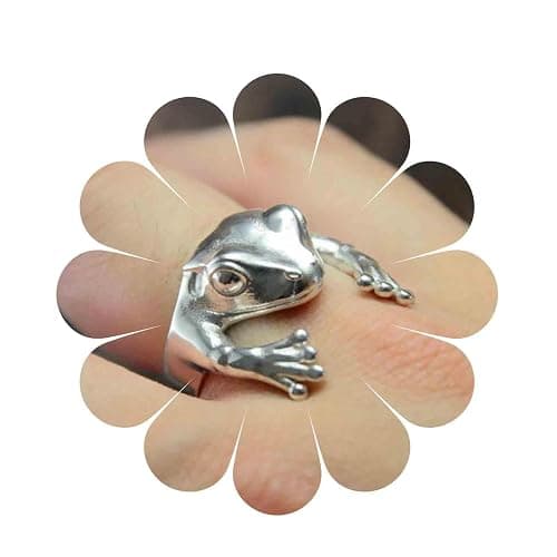 Aneneiceera Vintage Frog Ring Silver Opening Frog Knuckle Rings Funny Frog Finger Rings Punk Froggy Rings Cute Abstract Frog Ring Jewelry for Women - Image 1