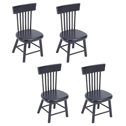 PH PandaHall 4pcs Dollhouse Chairs 1/12 Scale Miniature Furniture Chairs Mini Wood Chair Tiny Furniture Model Chair for Dollhouse Dinning Room Accessories Home Decor Photography Props - Image 1