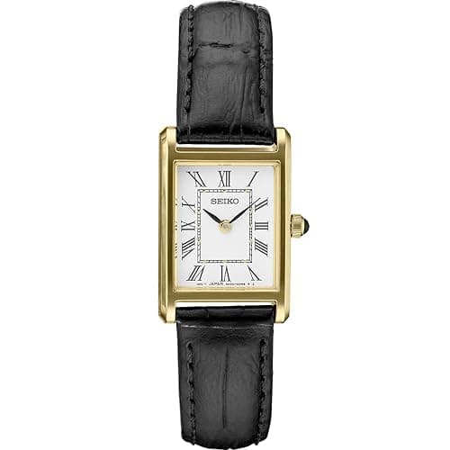 SEIKO Essentials Watch for Women - Essentials - Water Resistant with Stainless Steel Rectangular Case and Leather Strap - Image 1