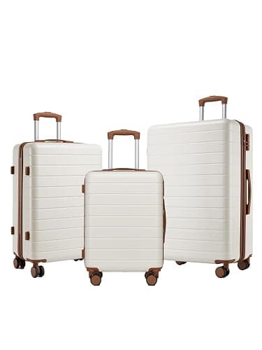 Shavont Kofferset 3-teilig, Hartschalenkoffer aus ABS, Handgepäck Koffer 55x40x20 cm, Mittelgroßer Koffer L, Großer Koffer XL, Trolley mit 4 Leisen 360° Doppelrollen (Kofferset, Cremefarben) - Image 1