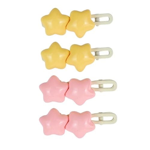3D Star Hair Clips Women 2.36'' Cute Barrettes Y2K Kawaii Duckbill Clips for Girls Non-Slip Colorful Hair Accessories for Birthday Back to School - 4 Pack, Pink/Yellow - Image 1