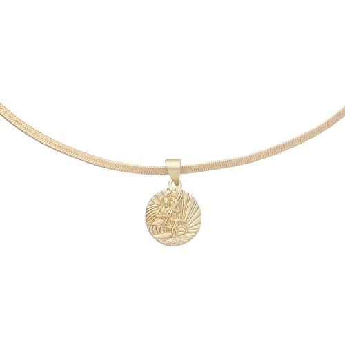 Get Back Necklaces | Gold Oceanside Herringbone Choker, 18k Gold Plated Brass Coin on 13" + 4" Extender Herringbone Chain - Image 1