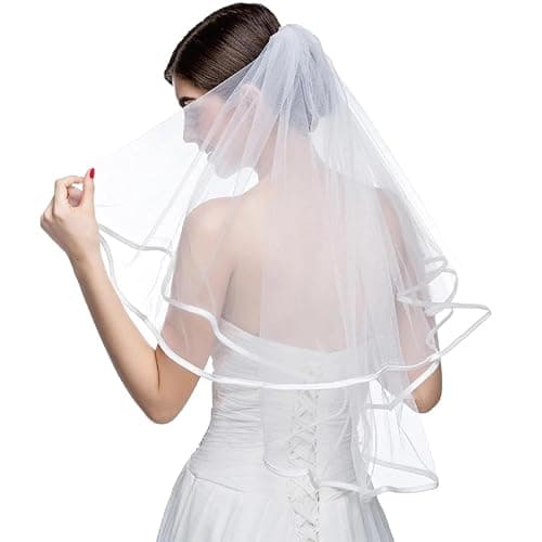 Bride Squad Wedding Veils for Brides Lightweight Tulle Bacheolrette Party Veils for Women Wedding Double Layer Bridal Veil with Soft Scalloped Edging with Comb - Image 1