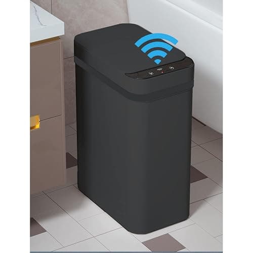Yatmung Touchless Bathroom Trash Can - 2.5 Gallon Smart Trash Can Sensor Motion - Skinny Trash Bin with Lid - Electric, Narrow, Plastic, Auto Open - Small Slim Automatic Garbage Can (Black) - Image 1