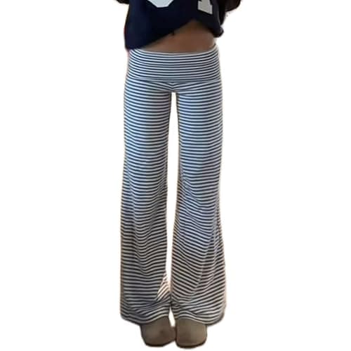Keliholiyu Fold Over Leggings Women Y2K Foldover Wide Leg Low Waist Flare Sweatpants Lounge Yoga Pants Baggy Bell Bottom - Image 1