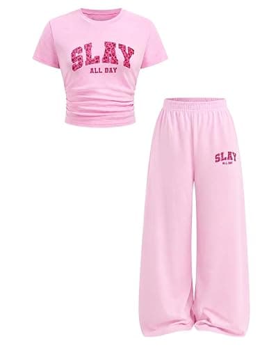 Afsmlys Tween Girls Clothes T-Shirt Top + Pants 2pcs Outfit Set Teen Girl Spring Summer Clothing, Size 7-16 Years - Image 1