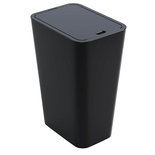 Yieach Black Slim Bathroom Trash Can with Lid,1 Pack 3.17Gallon/12 Liter Narrow Toilet and Bathroom Garbage Can,Plastic Pet/Dog Proof Trash Can with Covered,Small Waste Basket for Room/Kitchen/Office - Black - 1 - Image 1
