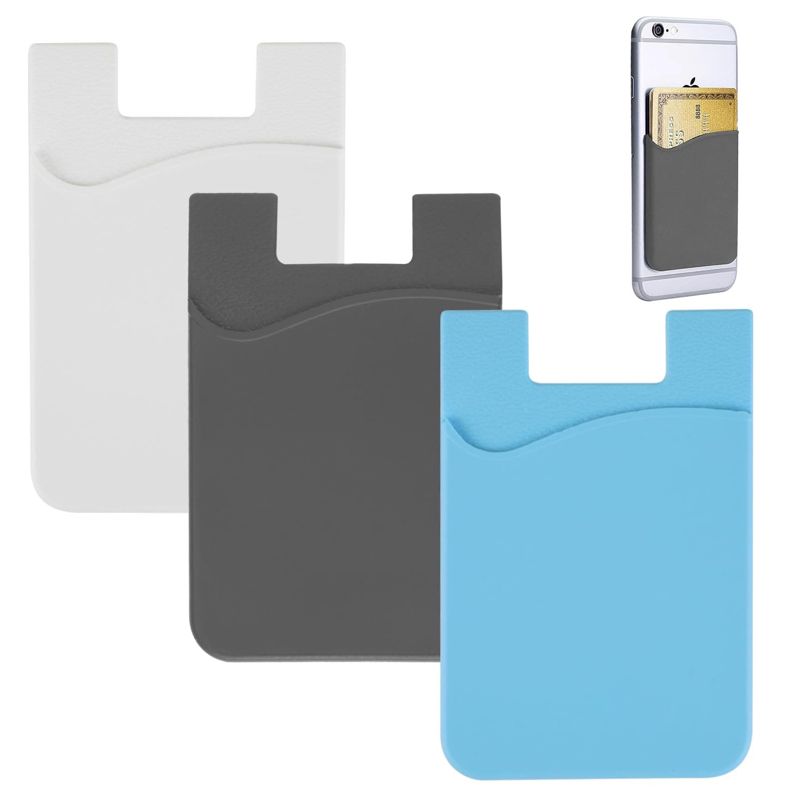 3 Pcs Phone Card Holder, Phone Case Card Holder Stick on Silicone Suitable for iPhone Android and All Smartphones for Business People Teacher Place Business Card and Work Permit(Gray White Blue) - Image 1