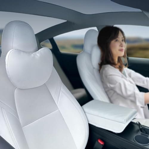 BlissfulNest Tesla Neck Pillow Car Seat Headrest, 2 Pack, Neck Pillow for Tesla Model Y, Tesla Model 3, Tesla Model X, Tesla Model S Nappa Leather. Height Adjustable, Thickness Adjustable. (White) - Image 1