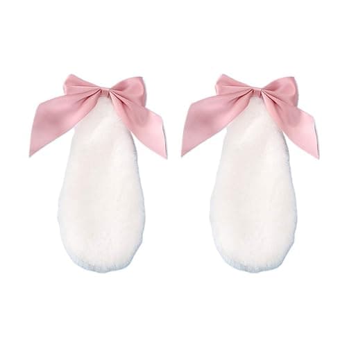 Chenpaif Haarspangen, Kawaii Frauen Mädchen Haarspange Nette Kaninchen Hase Plüsch Lop Ohren Haarnadel Bonbon Farbe Band Bowknot Lolita Cosplay Haarschmuck Weiße Kaninchen Ohren Lotuswurzel Mehl Bogen - Image 1