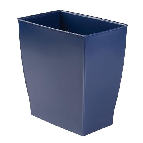 iDesign Small Plastic Bathroom Trash Can, Slim Rectangle Garbage Bin for Bedroom, Office, Dorm, Navy Blue - Image 1
