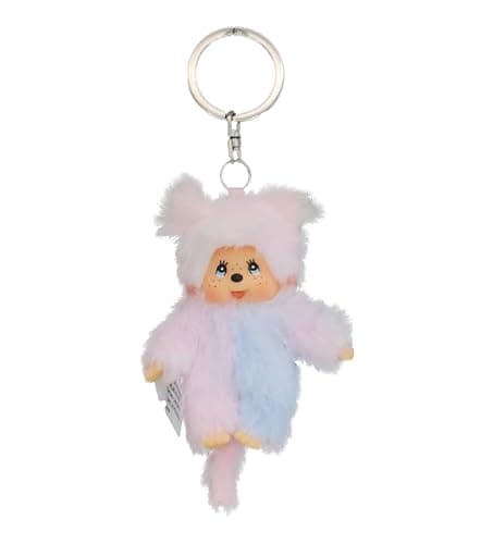 Sekiguchi Original Monchhichi Girl's Keyring Approx 10cm | Soft toy in tie dye pink/blue, plush pendant, 243952 - Image 1