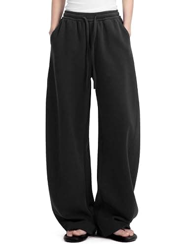 FACDIBY Womens Barrel Sweatpants Fleece Lined Wide Leg Sweat Pants Cotton Elastic Waisted Trousers with Pockets - Image 1