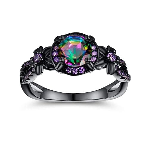 Eternity Ring for Women,18K Black Gold Plated Created Opal/Mystic Topaz/Amethyst Garnet Wedding Engagement Promise Rings Band - Image 1