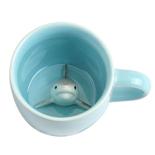 Ewaymado Shark Ceramic Mug Hidden 3D Animal Inside Cup,Handmade Animal Figurine Teacup,Christmas,Birthday,Mother's Day Gifts for Friends Family or Kids(Blue Shark) - Image 1