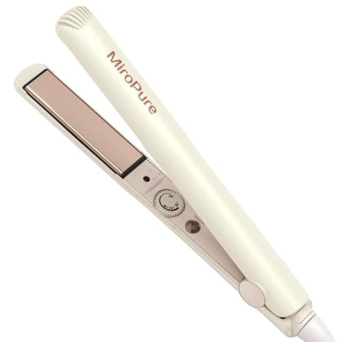MiroPure 1 Inch Flat Iron, Hair Straightener with 30S Fast Heating & 60min Auto Shut-Off, Hair Straightener and Curler 2 in 1 with 3D Ceramic Floating Plates, Beige - Image 1