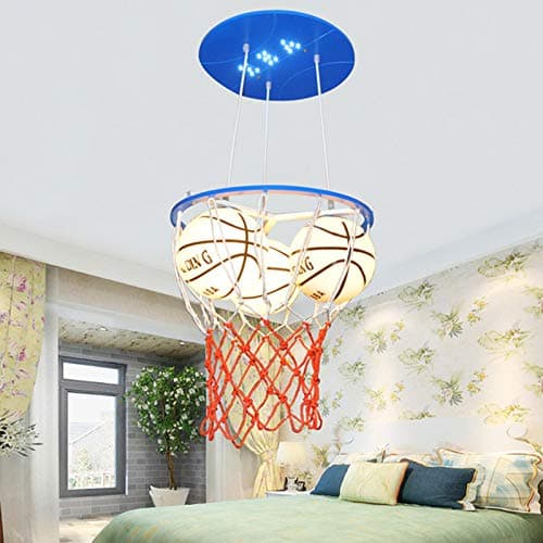 LITFAD Modern Glass Basketball Hanging Light Boys Room Pendant Lighting Height Adjustable 3 Heads LED Pendant Chandelier for Children's Room Kids Bedroom Kindergarten - Blue - Blue - 3 Lights - Image 1