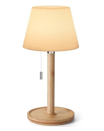 Outdoor Battery Operated Table Lamp Waterproof, Cordless Table Lamp Rechargeable with Pull Chain 3 Lighting Dim,Small Portable Touch Night Light for Patio Bathroom Shower Garden Restaurant Dinning - Image 1