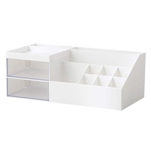 Marknor Cosmetic/Makeup Vanity Organizer Box, Mini Desk Storage for Office Supplies, Bathroom Counter or Dresser, White - Image 1