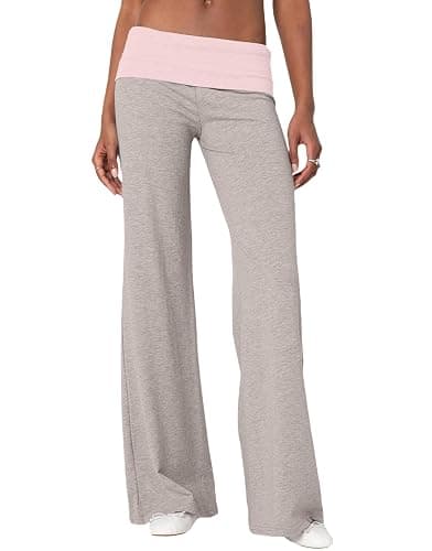 KMBANGI Women Fold Over Flare Leggings Wide Leg Bootcut Yoga Pants Roll Over Stretchy Slim Fit Bell Bottom Sweatpants - Image 1