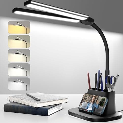 LED Desk Lamp, Eye-Caring Desk Light with Organized Base, 5 Color Modes & 5 Level Brightness, Adjustable Flexible Gooseneck Touch Lamp, Small Desk Lamp for Home Office, College Dorm Room Essentials - Image 1