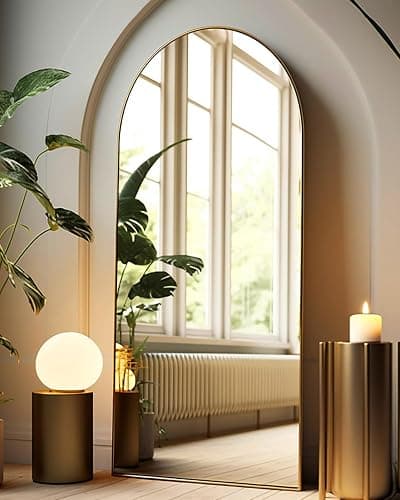 BEVERDY Arched Full Length Mirror, 30" x 71" Oversized, Freestanding or Wall Mounted for Bedroom, Gold - Image 1