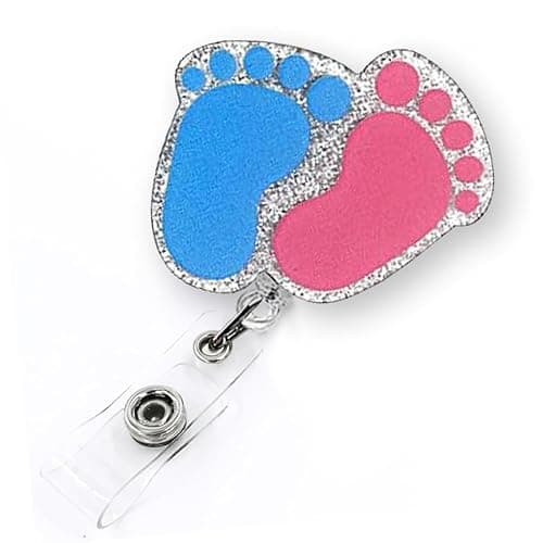 Baby Feet Badge Reel Retractable for Labor and Delivery Nurse & Midwife, NICU Nurse Badge Clip, L&D Badge Reel, Cute OB/GYN Baby Badge Holder with Alligator Clip & 24” Durable Nylon Cord | Acrylic - Baby Feet - Image 1