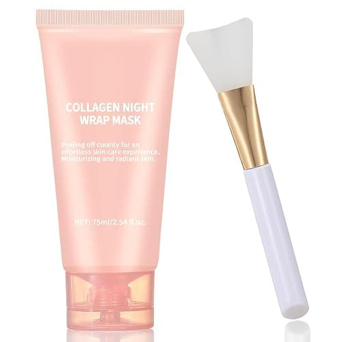 Collagen Night Wrapping Mask Peel-Off Overnight Collagen Face Mask - Deeply Hydrates & Firming & Glowy - Reduce Sagging & Wrinkle For Glowing Skin 2.54 fl.oz with Mask Applicator - Image 1