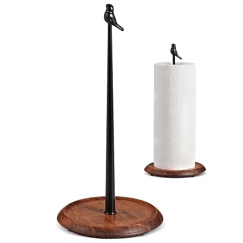 Wooden Paper Towel Holder countertop, Stylish Bird Shaped,Solid Wood Base&Iron Top, with Non-Slip Mat, Stable&Durable,Paper Towel Holder Farmhouse Style to Elevate Your Kitchen's Décor (Black) - Image 1