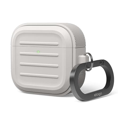 elago Armor Compatible with AirPods 4 Case - for AirPods 4th Generation Cover, Carabiner Included, Supports Wireless Charging, Shock Resistant, Full Protection (Stone) - Image 1