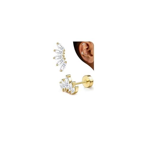 LOLIAS Hypoallergenic Cartilage Earrings for Women Flat Back-925 Sterling Silver Post Stud Flatback Earrings for Sensitive Ears-20G Ear Crawler Climber Cartilage Earring Tragus Conch Helix Piercing Jewelry - Image 1