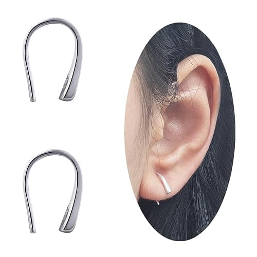 Desnuage Tiny Pull Through Earrings Small Threader Earrings S999 Sterling Silver Earrings Hypoallergenic Teardrop Earrings Drop Earrings for Women Trendy - Silver & Gold - Image 1