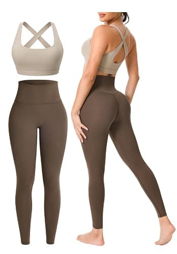 Workout Sets for Women 2 Pieces Seamless Yoga Legging Removable Bra Padding | Two Piece High-Waisted Butter Soft Activewear Plus Size Clothing Deportivo Para Mujer, Sports Supportive Cute Casual Clothes - Image 1