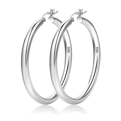 4mm Thick Gold Chunky Earrings Steling Silver Post Hoops Earrings For Women Hollow Tube Hoops Earrings Thick Gold Hoop Earrings Hypoallergenic Lightweight Gold Hoop Large Earrings 20/30/40/50/60MM - Image 1