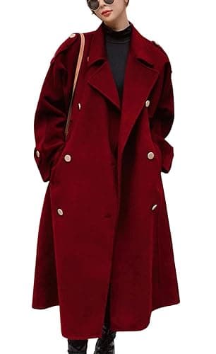 chouyatou Women's Winter Double Breasted Midi Long Wool Pea Coat Notch Lapel Winter Trench Coat - Image 1