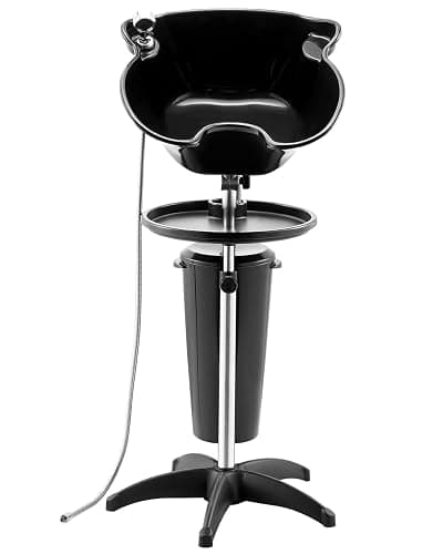 VEVOR Portable Shampoo Bowl, Deep Shampoo Sink with Adjustable Height & Angle, Washing Hair Station Includes Drain Hose, Shower Head and Bucket, Salon Sink for Home & Barber Use, Black - Image 1