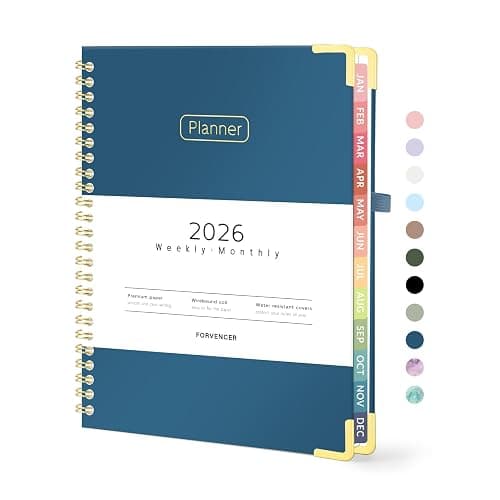 Forvencer 2026 Planner, Hardcover Calendar Planner Weekly and Monthly, January 2026 - December 2026, 6" x 8", Spiral Agenda Book with Tabs, Exquisite Daily Journal with Inner Pocket, Organizer Notebook for Office Home School, A5 Size, Navy Blue - Image 1