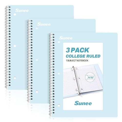 SUNEE Spiral Notebooks, 3 Pack, 1-Subject, College Ruled Paper, 8" x 10-1/2", 70 Sheets per Notebook, Blue - Image 1