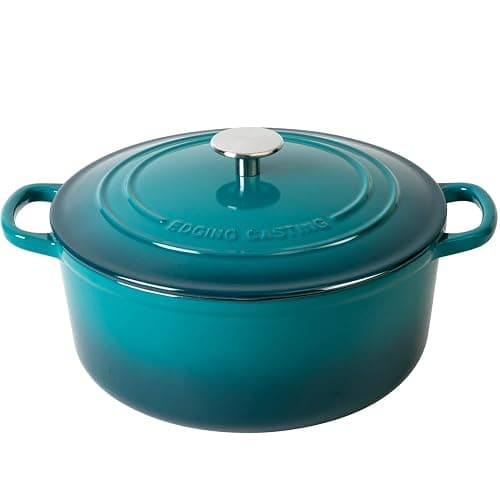 EDGING CASTING Enameled Cast Iron Dutch Oven Pot with Lid for Bread Baking, Cooking, Round Bread Oven Dual Handles, 7 Quart, Darkcyan - Image 1