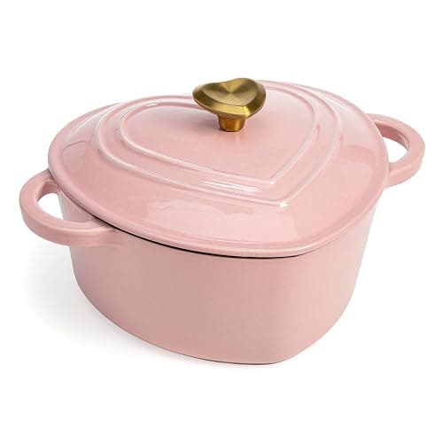 Paris Hilton Enameled Cast Iron Dutch Oven Heart-Shaped Pot with Lid, Dual Handles, Works on All Stovetops, Oven Safe to 500°F, 2-Quart, Pink - Image 1