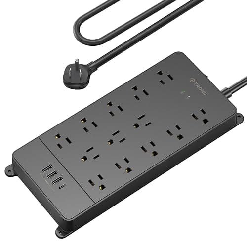TROND Surge Protector Power Bar with USB C, 4000 Joules, ETL Listed, 13 Widely Spaced Outlets, 5ft Flat Plug Extension Cord Indoor, 14AWG Heavy Duty, Wall Mountable for Home Office Supplies, Black - Image 1