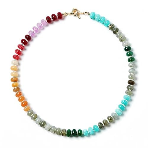 Zissunbeam Bead Gemstone Choker Necklace for Women,Colorful Natural Stone Beaded Statement Boho Beach Necklace Jewelry for Women, Rainbow Stone Charm Trendy Necklaces - Image 1