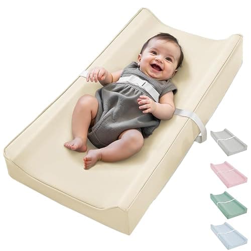 Vegan Leather Waterproof Baby Changing Pad - Wipeable, Extra Thick & Portable & Non-Slip Diaper Mat for Dresser, Crib, Travel | Soft & Safe (Beige) - Image 1