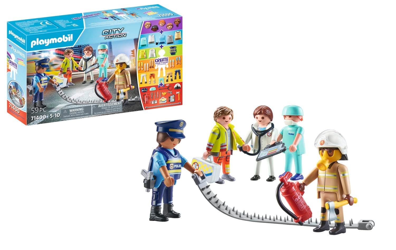PLAYMOBIL My Figures 71400 Räddningsuppdrag, City Action, 5 leksaksfigurer med över 1000 möjliga kombinationer, med en brandsläckare och en förbandslåda, leksak för barn från 5 år - Image 1