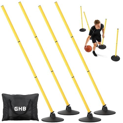 GHB Agility Poles 4 Pack 50" Sports Soccer Training Poles | Detachable Speed Training Equipment Football Accessories with Rubber Base - Image 1