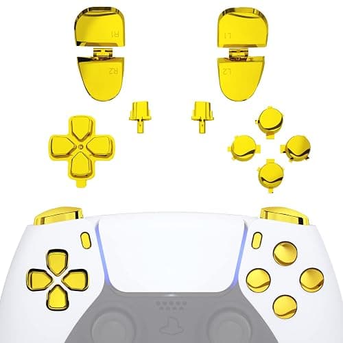 eXtremeRate Replacement D-pad R1 L1 R2 L2 Triggers Share Options Face Buttons, Chrome Gold Full Set Buttons Compatible with ps5 Controller BDM-030 BDM-040 BDM-050 - Controller NOT Included - Image 1
