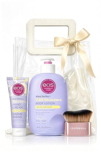 Clippermill Skincare Gift Set for Women – Include eos® Shea Body Lotion Vanilla Cashmere 16oz + eos Shea Butter Hand Cream, Vanilla 74ml + Reusable Lotion Applicator Brush compatible with eos® Lotion - Image 1
