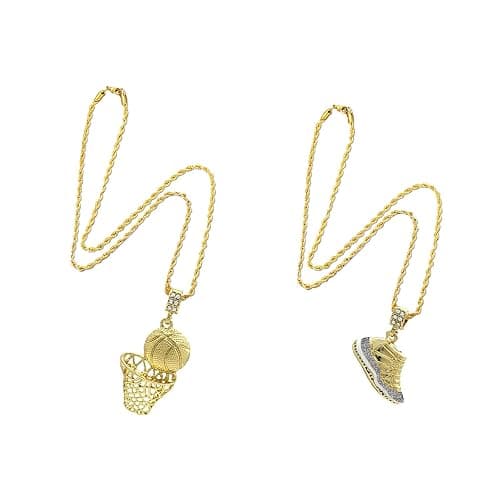 UAIAGM 2 Pcs Basketball Chain and Sneaker Pendant Set Hip Hop Sports Necklaces Chains Cool Gold Necklace for Mens Vintage Sneaker Pendant Fade Resistant Cord Stylish Jewelry for Mens - Image 1